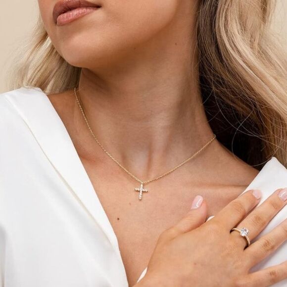14k Gold plated Cross necklace chain - Picture 1 of 4